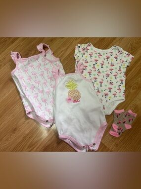 Pink and White Flamingo & Pineapple Bodysuit